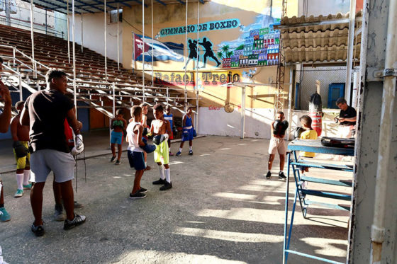 Students preparing for boxing class at Rafael Trejo Gym in Havana, Cuba