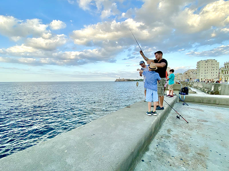 Fishing with our guide on the Malecón