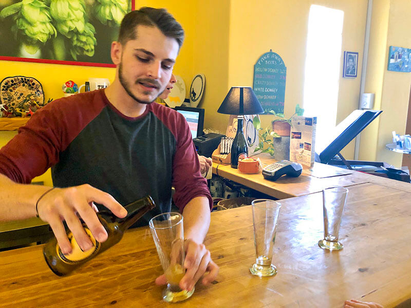 Pouring beer at Santorini Brewing Company