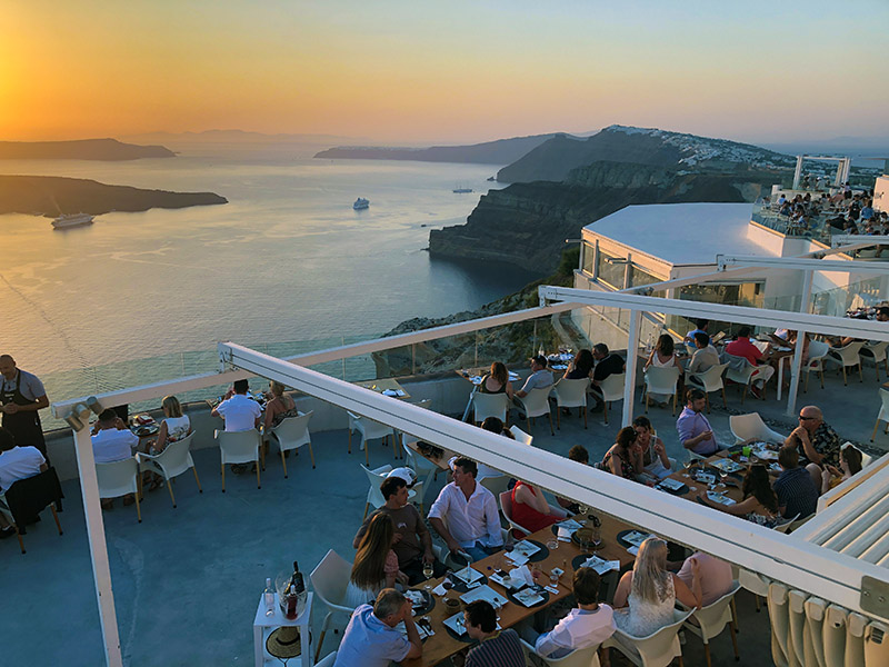 Santo Winery at sunset in Santorini