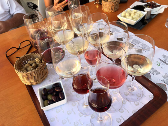 Wine tasting flight at Santo Winery for sunset