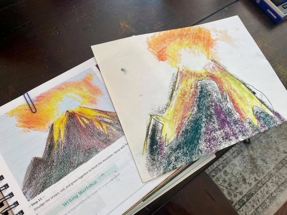 Pastel art of Mt. Popocatépetl in Mexico