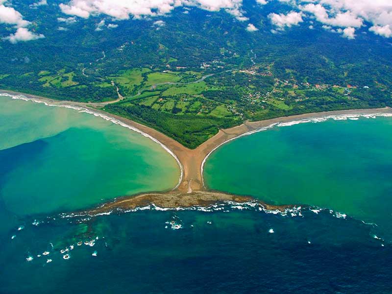Aerial View of the Whale's Tail at Marino Ballena National Park in Uvita, Costa Rica